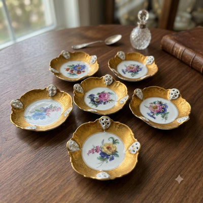 Set of 6 Vintage Candy Dishes by Rosenthal with Gold Floral Decor