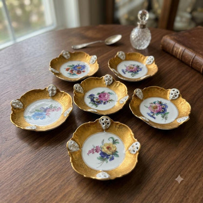 Set von 6 Vintage Bonbonschale von Rosenthal mit goldenem Blumendekor