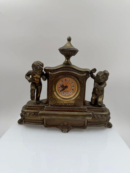 Vintage Kaminuhr aus Messing mit Cherub-Figuren, Victorian Stil