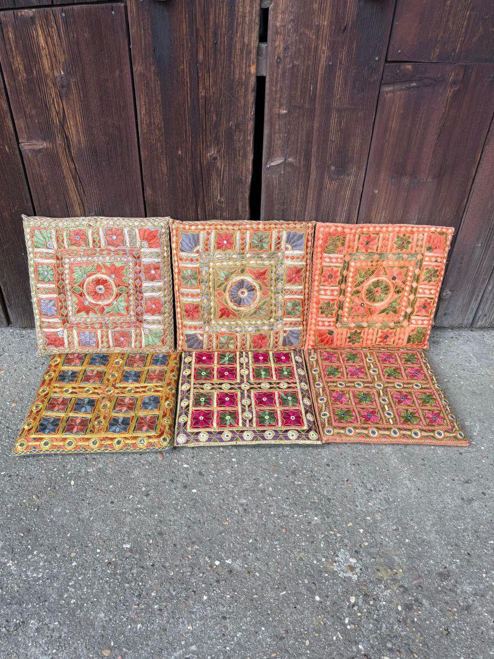 Set von 6 Vintage Kissenbezug aus Indien, Boho Folk Art