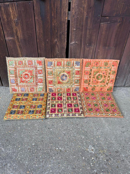 Set von 6 Vintage Kissenbezug aus Indien, Boho Folk Art