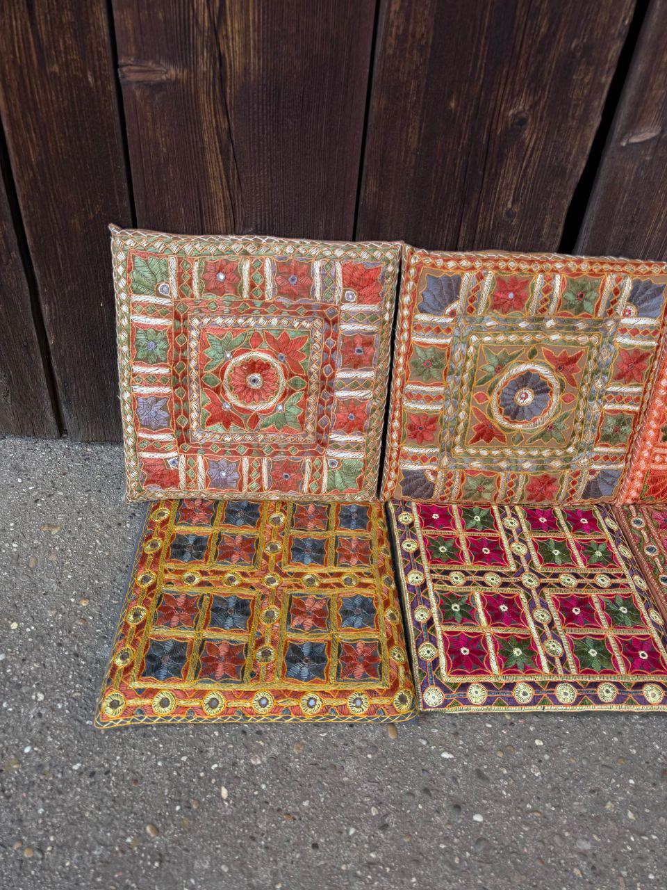 Set von 6 Vintage Kissenbezug aus Indien, Boho Folk Art