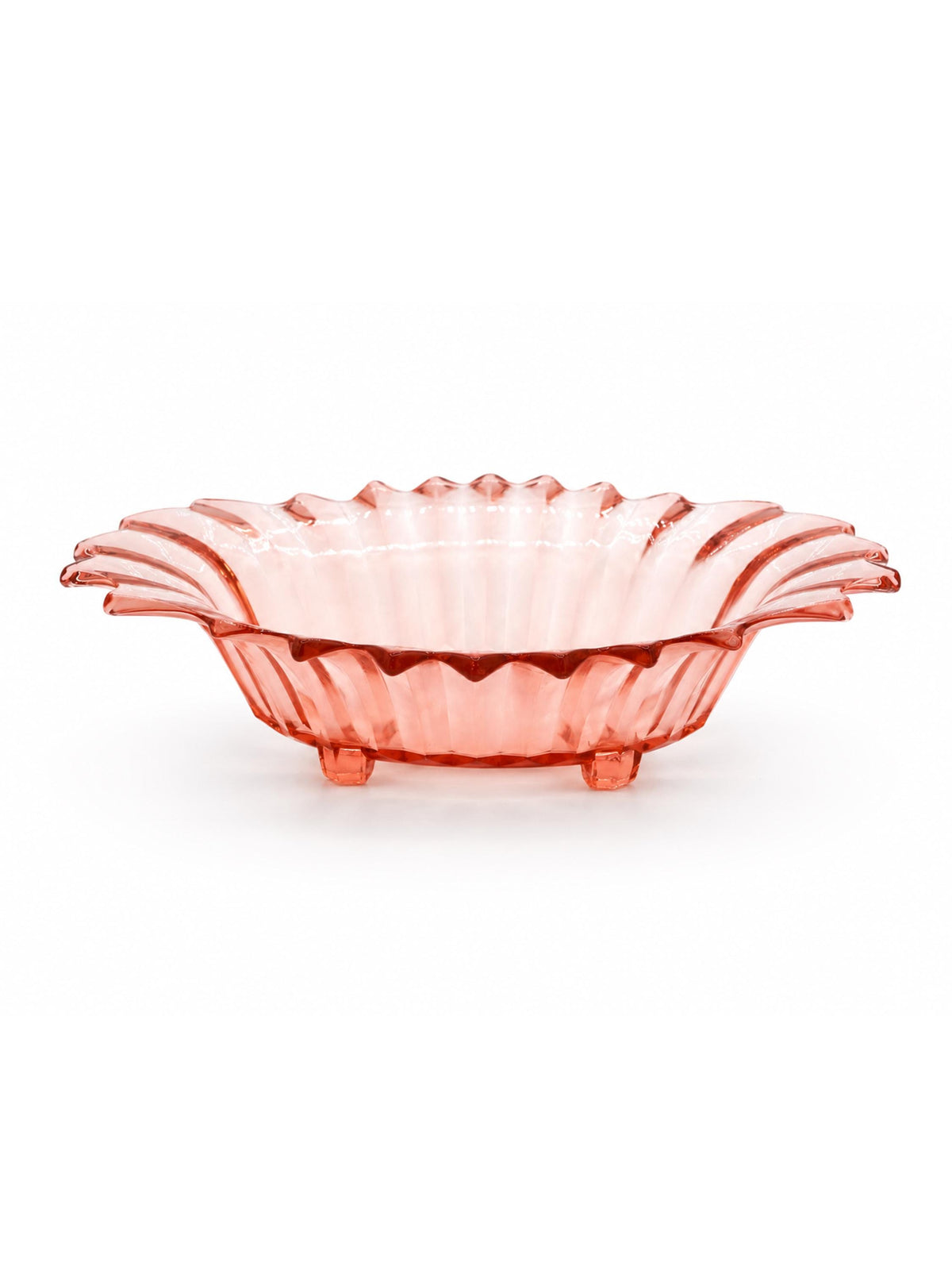 Vintage Rosalin Glas Fußschale Art Deco von Brockwitz Rosa