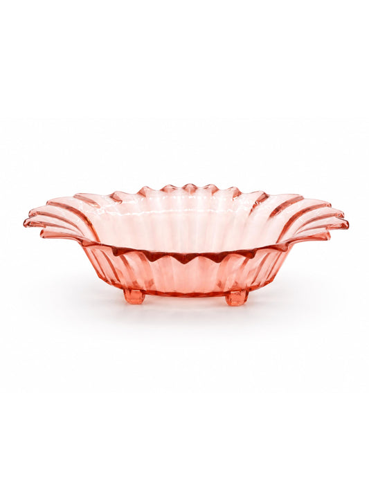 Vintage Rosalin Glas Fußschale Art Deco von Brockwitz Rosa