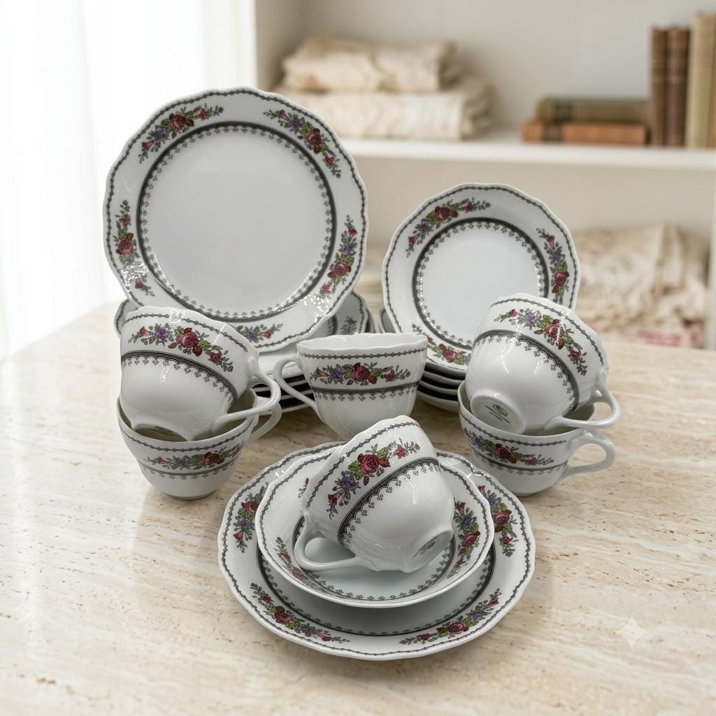 Vintage Kaffeeservice für 6 Personen von Hutschenreuther, Rosendekor, 18-teilig