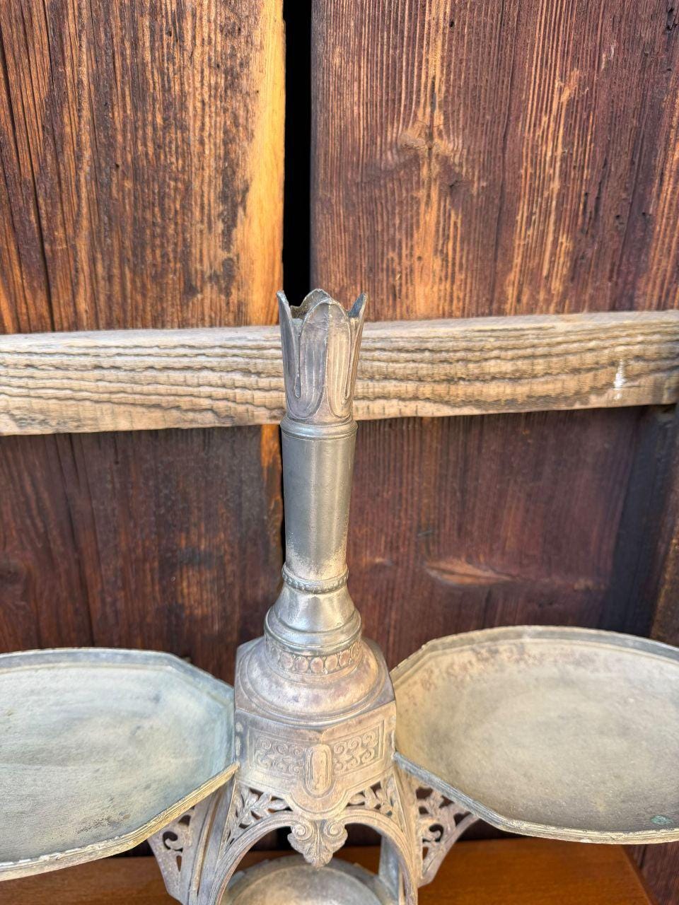 Vintage Tintenständer aus Messing, Gothic Revival