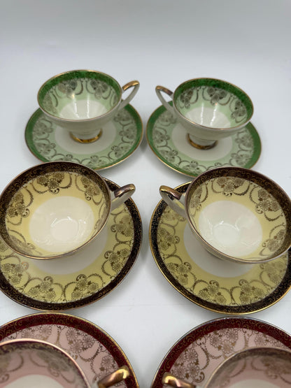 Vintage Mokka-Set Alka Bavaria Lüsterglasur Gold, 14-teilig