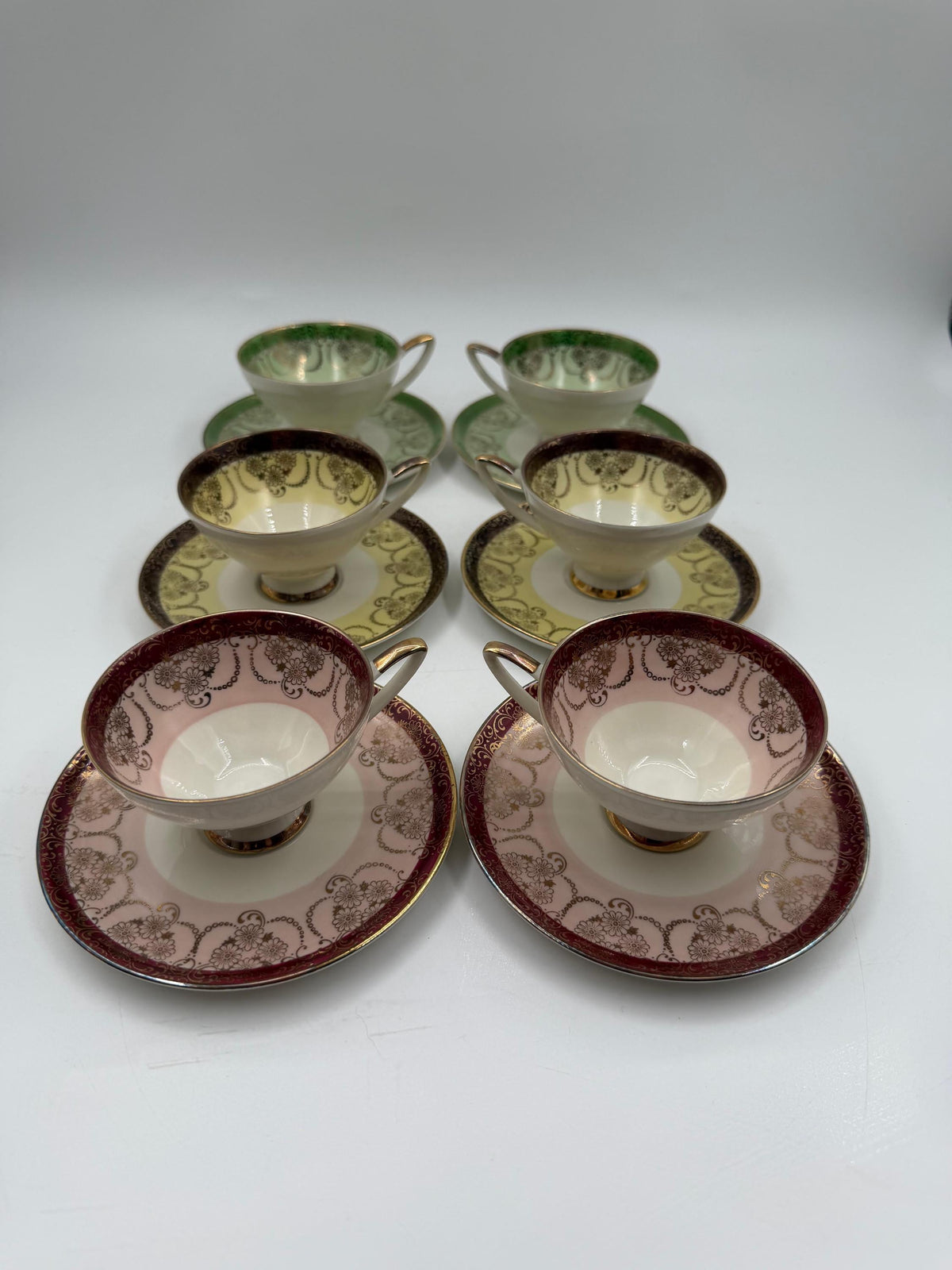 Vintage Mokka-Set Alka Bavaria Lüsterglasur Gold, 14-teilig