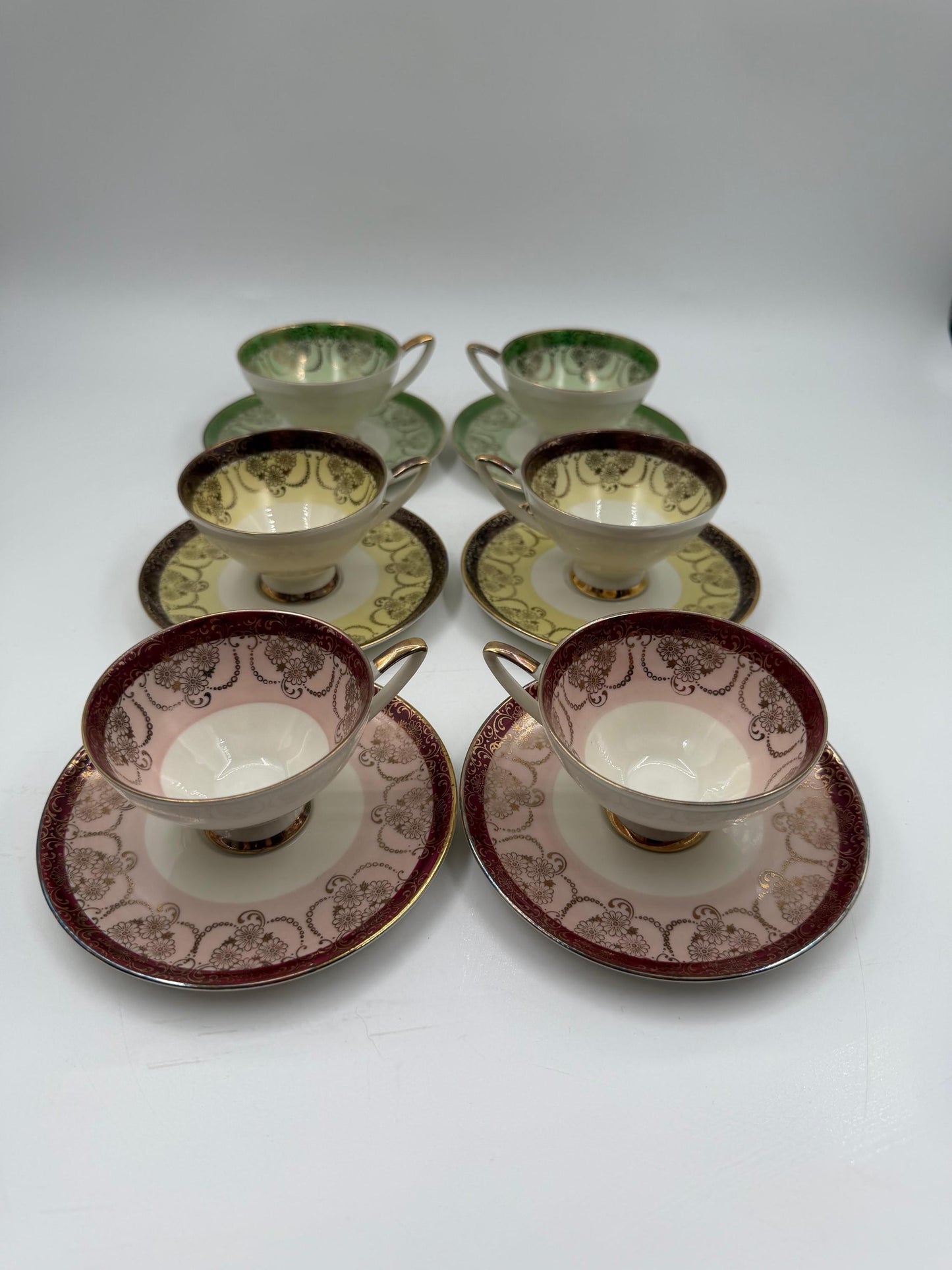 Vintage Mokka-Set Alka Bavaria Lüsterglasur Gold, 14-teilig