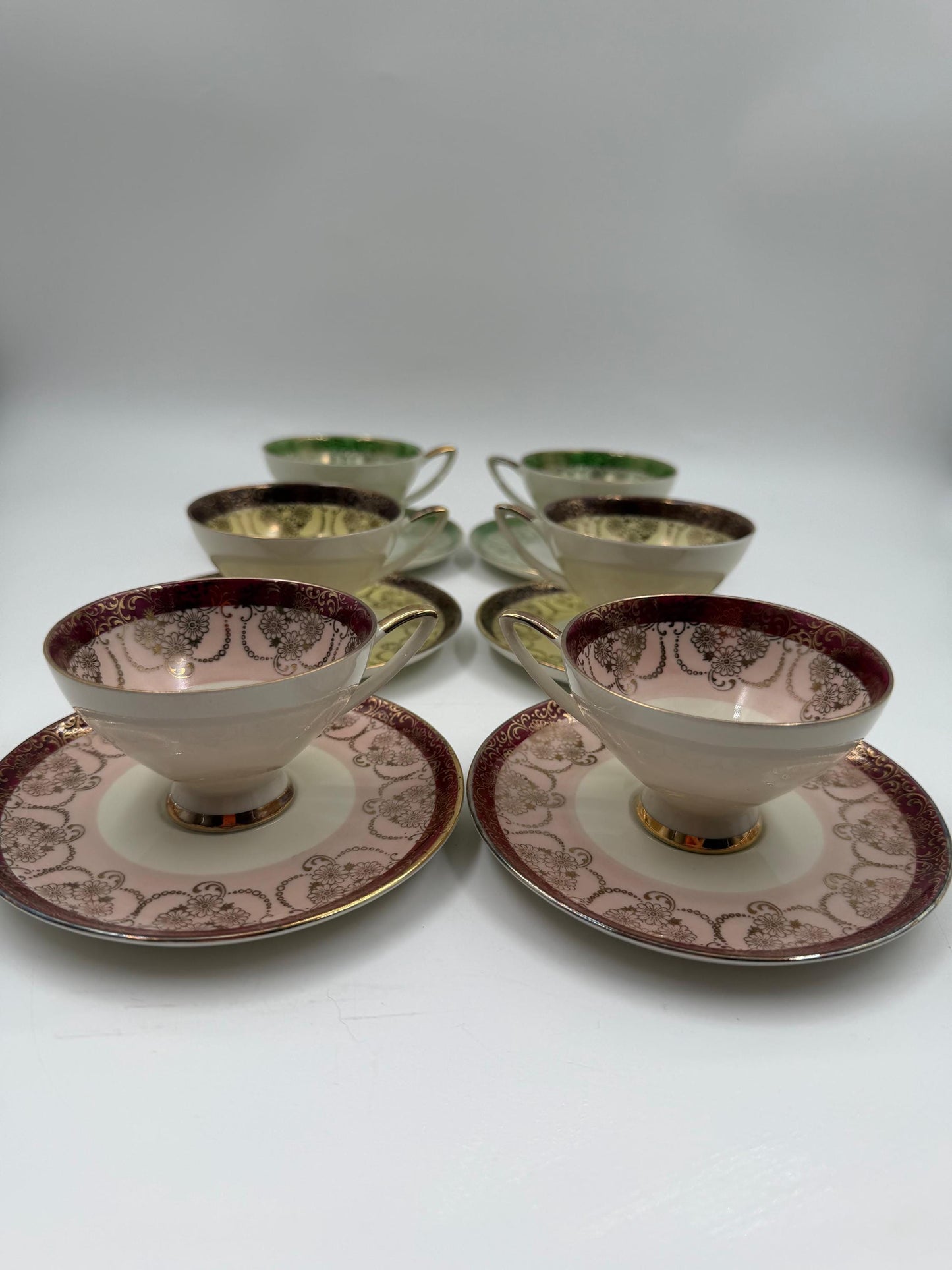 Vintage Mokka-Set Alka Bavaria Lüsterglasur Gold, 14-teilig