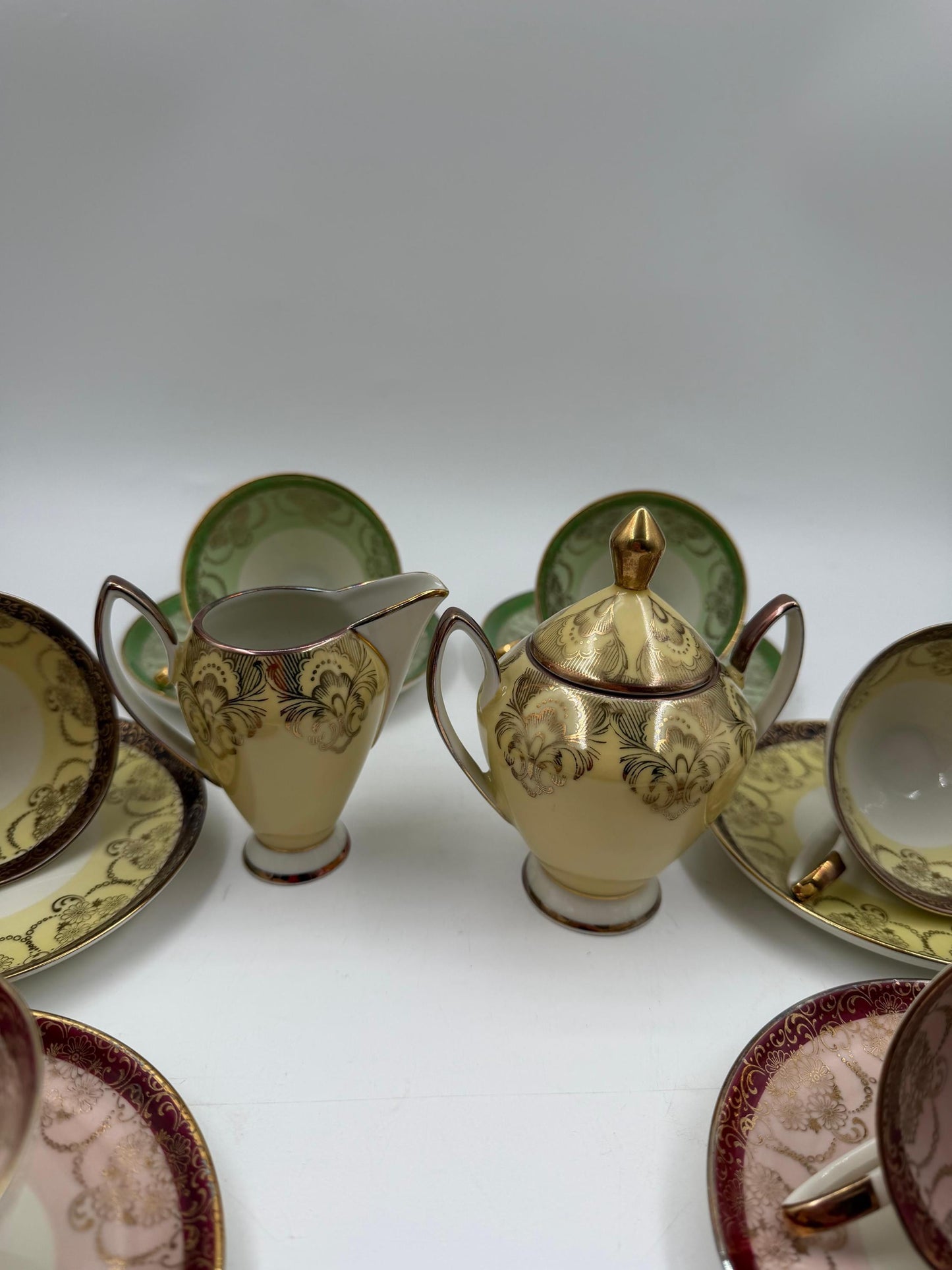 Vintage Mokka-Set Alka Bavaria Lüsterglasur Gold, 14-teilig