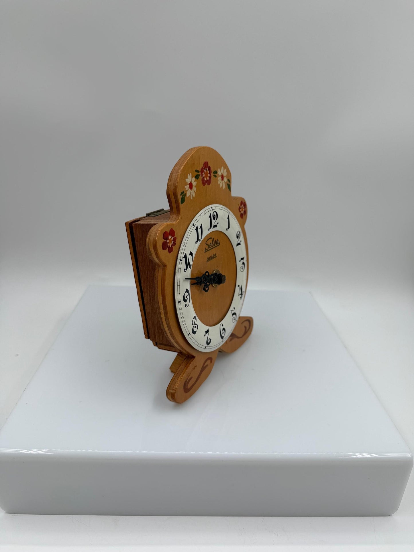 Vintage Holzuhr Selva Quarz Schwarzwald Handbemalt Folk Art