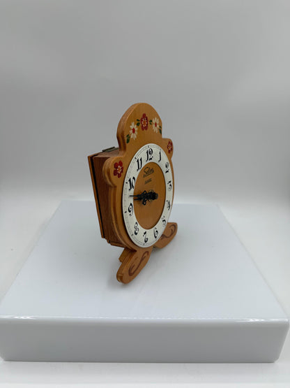 Vintage Holzuhr Selva Quarz Schwarzwald Handbemalt Folk Art