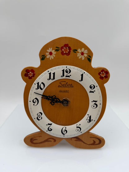 Vintage Holzuhr Selva Quarz Schwarzwald Handbemalt Folk Art