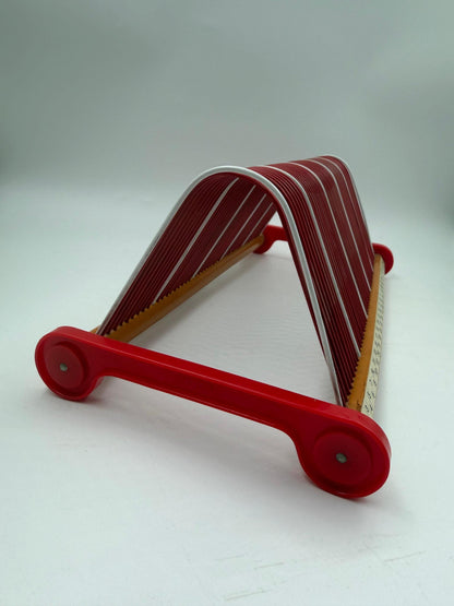 Vintage Schallplattenständer aus Metall und Holz, Rot, Mid-Century