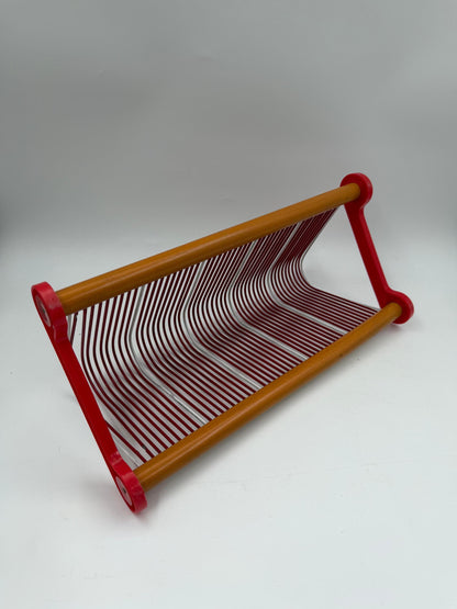 Vintage Schallplattenständer aus Metall und Holz, Rot, Mid-Century
