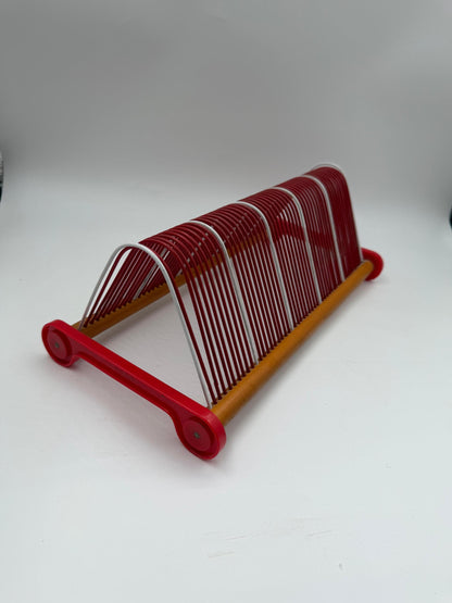 Vintage Schallplattenständer aus Metall und Holz, Rot, Mid-Century