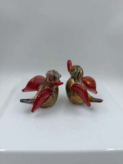 Set von 2 Vintage Murano-Glas Enten "Millefiori" mit Goldfolie