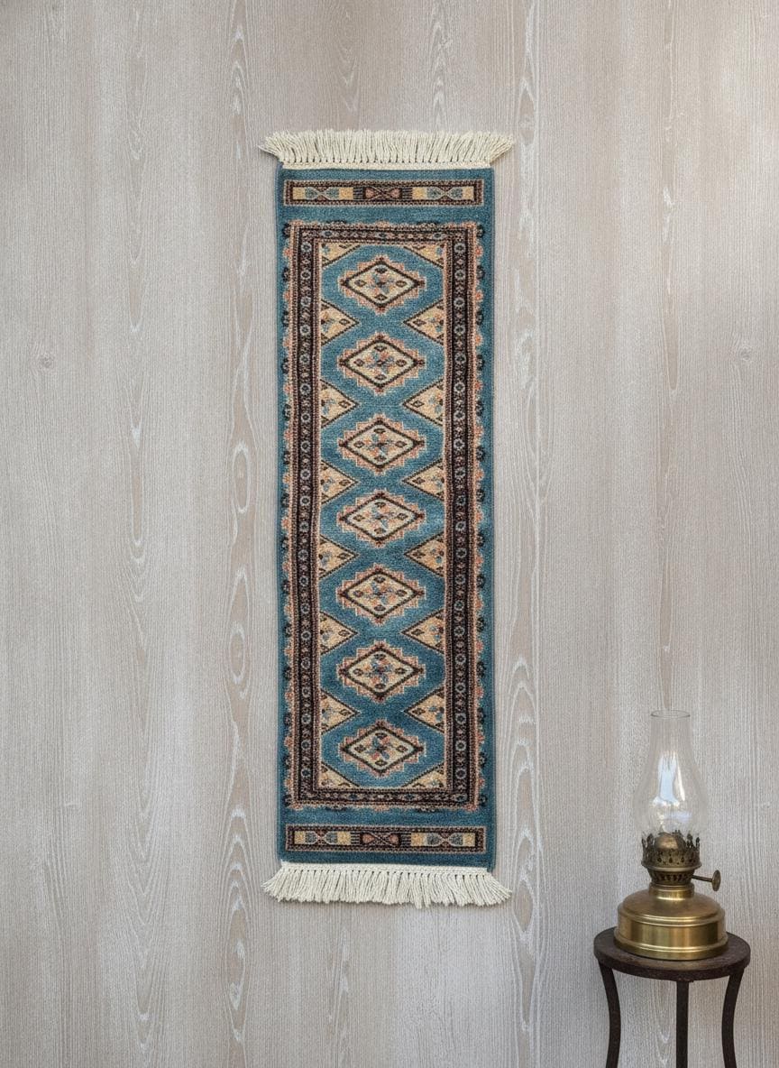Vintage Teppich Bokhara Läufer Türkis Geometrisch