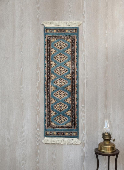 Vintage Teppich Bokhara Läufer Türkis Geometrisch