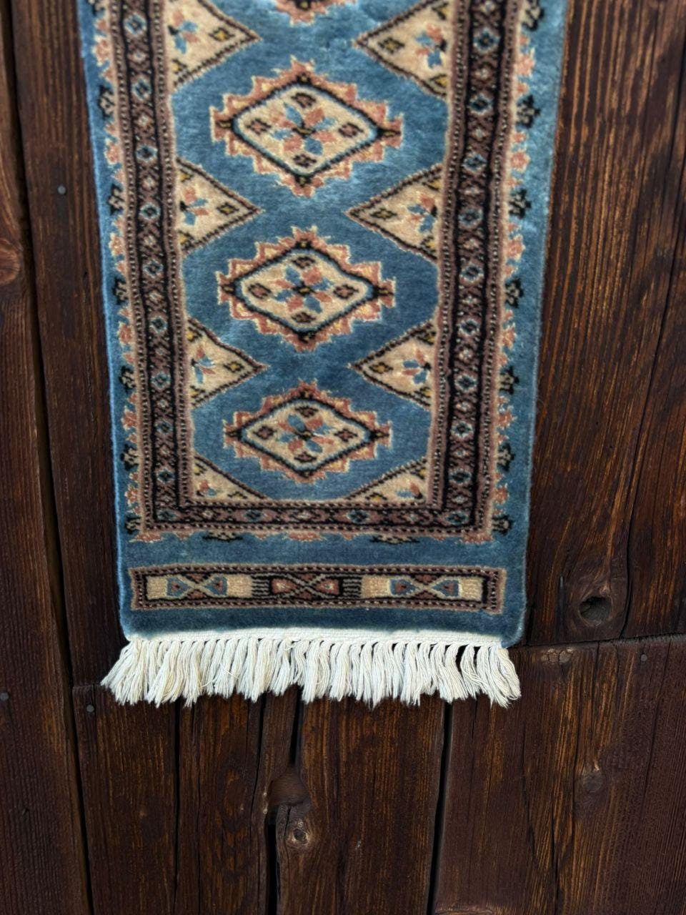 Vintage Teppich Bokhara Läufer Türkis Geometrisch
