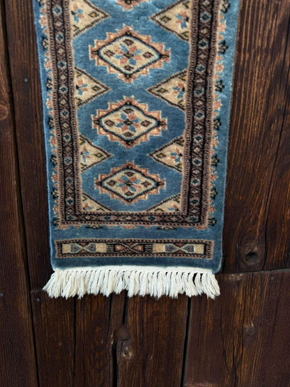 Vintage Teppich Bokhara Läufer Türkis Geometrisch