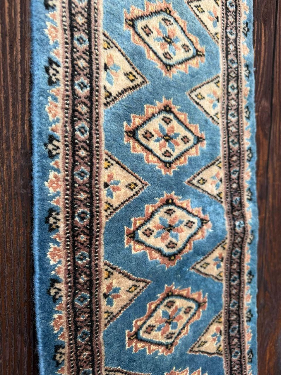 Vintage Teppich Bokhara Läufer Türkis Geometrisch