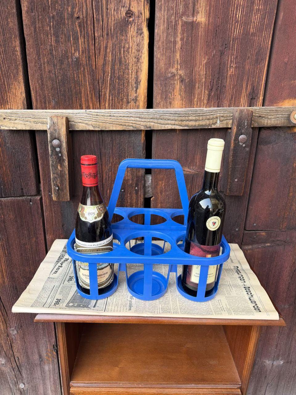 Vintage Flaschenträger aus Kunststoff, Kobaltblau