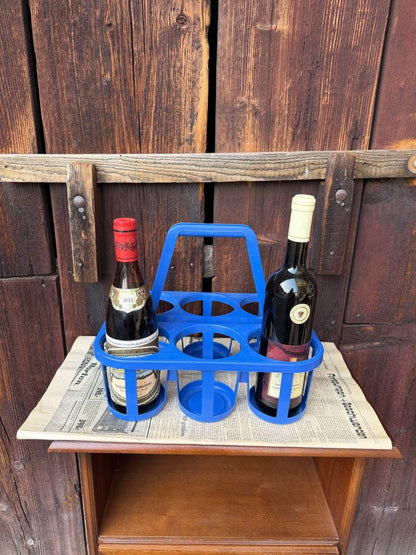 Vintage Flaschenträger aus Kunststoff, Kobaltblau