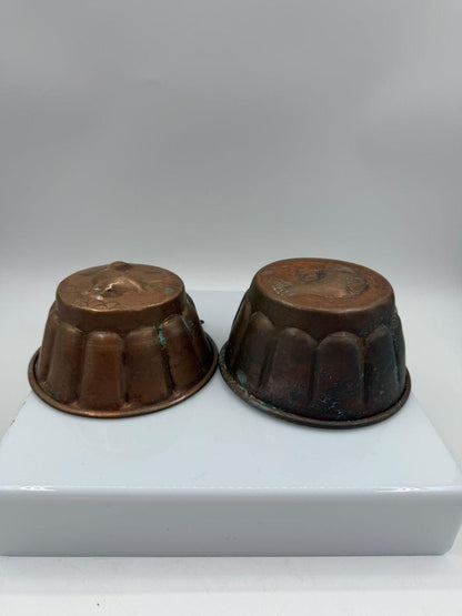 Set von 2 Vintage Puddingform mit Vogelmotiv aus Kupfer