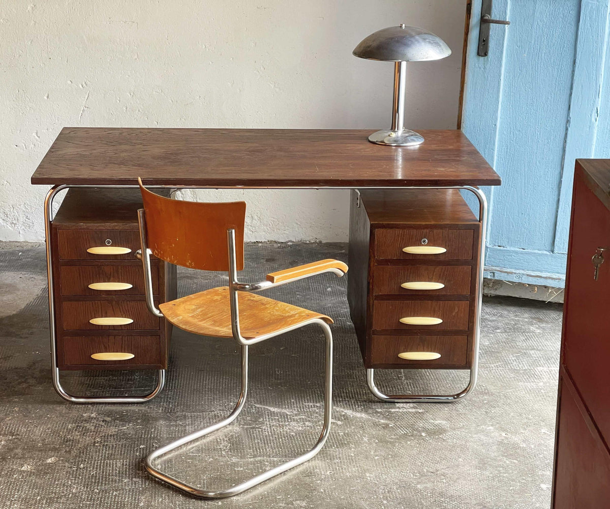 Vintage Bauhaus Schreibtisch von Kovona in dunkelbraun