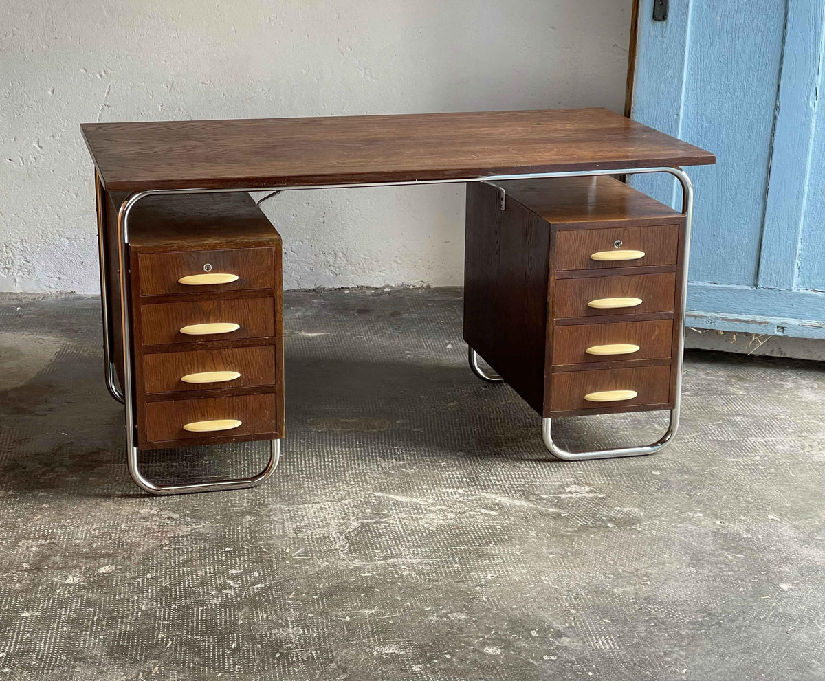 Vintage Bauhaus Schreibtisch von Kovona in dunkelbraun