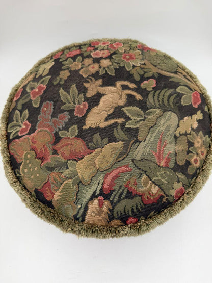Vintage Fußhocker Gobelin Blumenmuster Rot