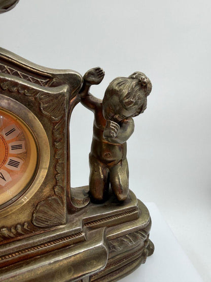 Vintage Kaminuhr aus Messing mit Cherub-Figuren, Victorian Stil