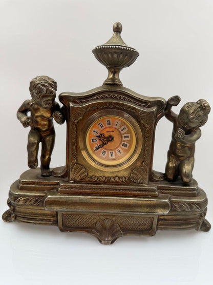 Vintage Kaminuhr aus Messing mit Cherub-Figuren, Victorian Stil