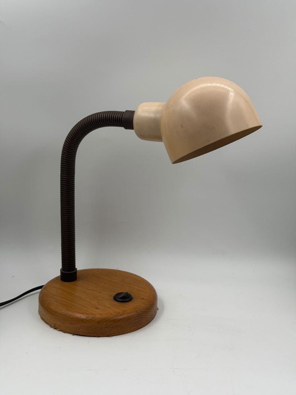 Vintage Schreibtischlampe von Hillebrand, Holz und Metall, Beige