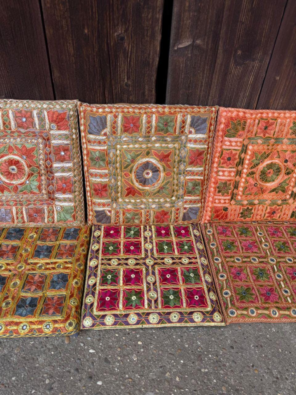 Set von 6 Vintage Kissenbezug aus Indien, Boho Folk Art