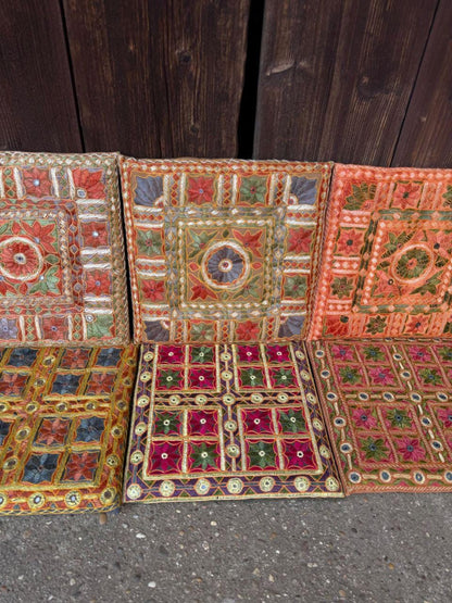Set von 6 Vintage Kissenbezug aus Indien, Boho Folk Art