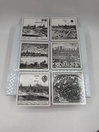 Set von 6 Vintage Untersetzer mit Städtegravuren, Deutschland