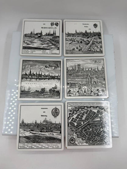 Set von 6 Vintage Untersetzer mit Städtegravuren, Deutschland