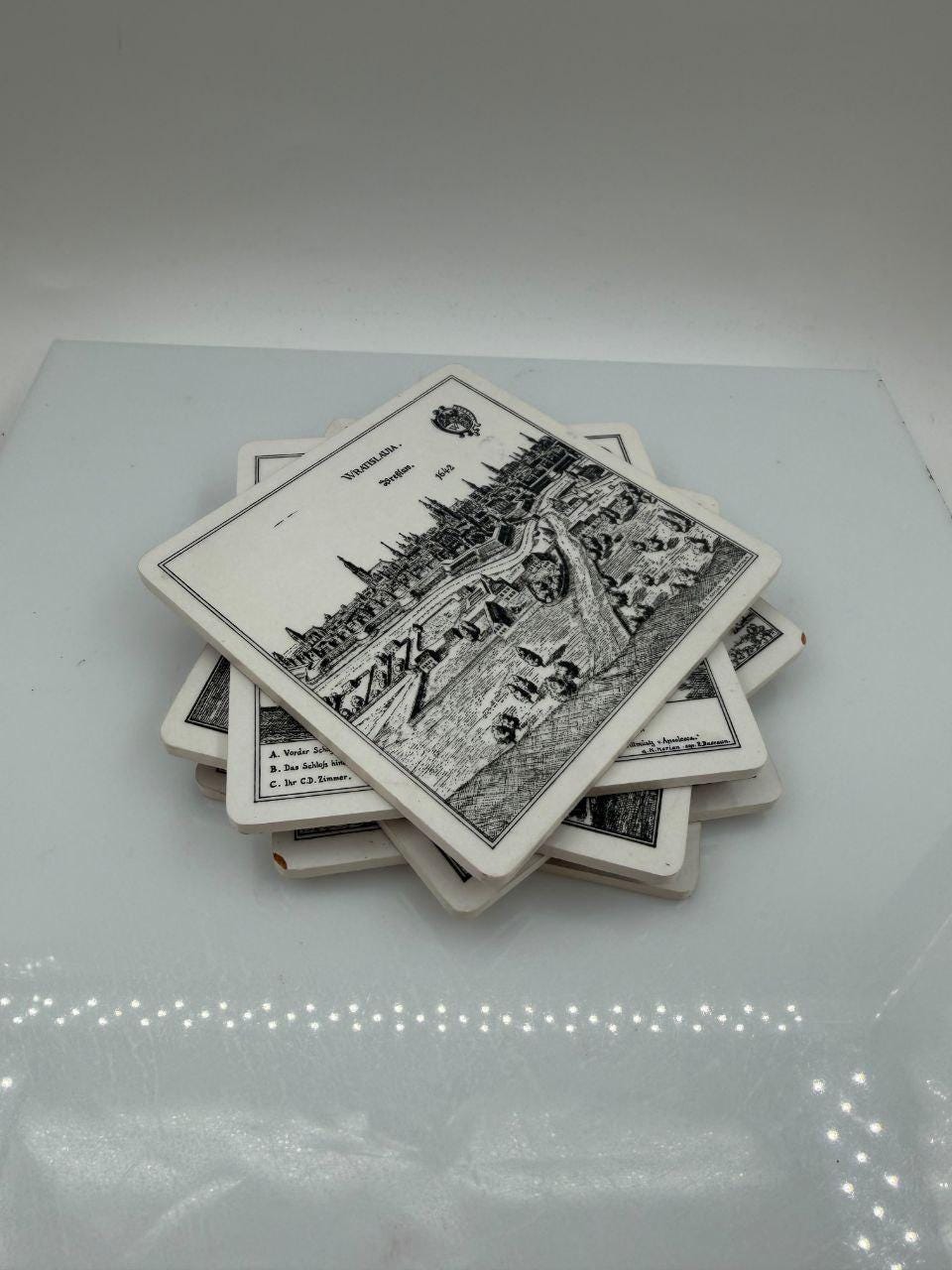 Set von 6 Vintage Untersetzer mit Städtegravuren, Deutschland