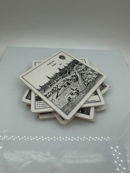 Set von 6 Vintage Untersetzer mit Städtegravuren, Deutschland