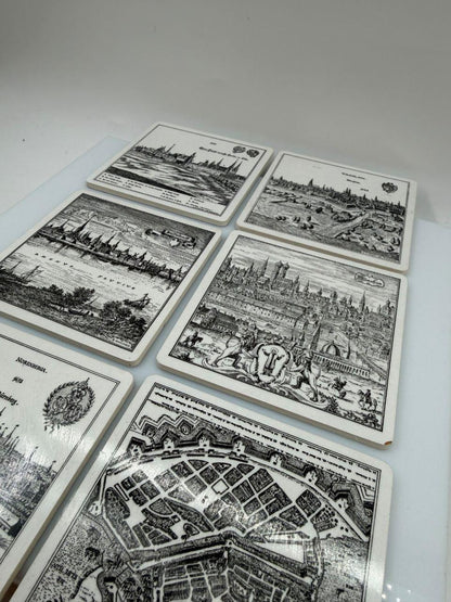 Set von 6 Vintage Untersetzer mit Städtegravuren, Deutschland