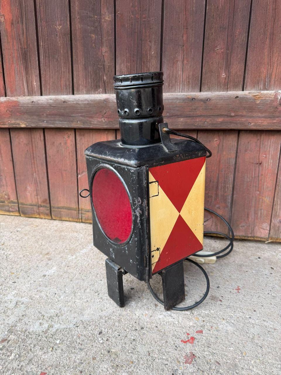 Vintage Eisenbahn-Signallaterne Lampe mit rotem Glas
