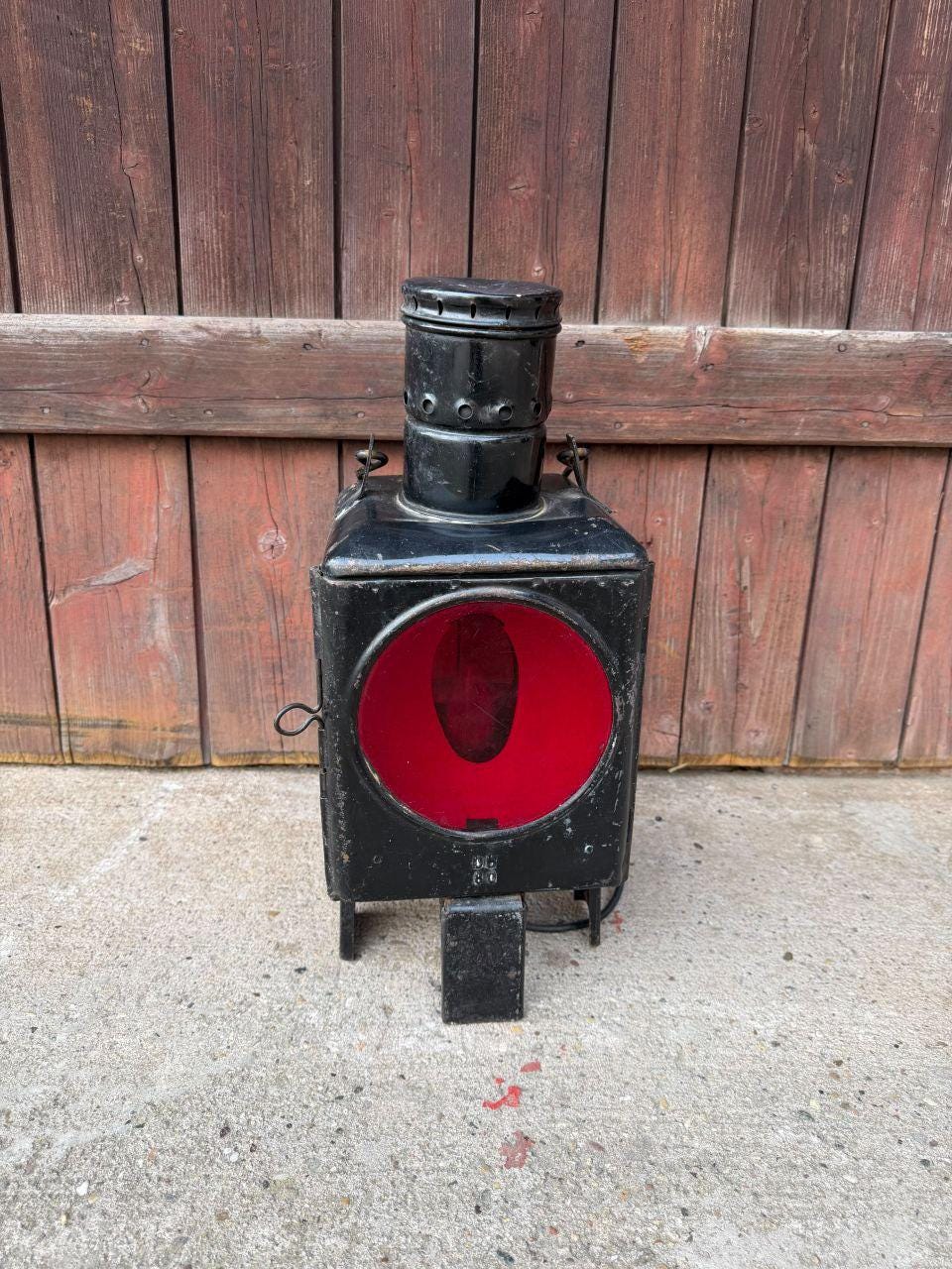 Vintage Eisenbahn-Signallaterne Lampe mit rotem Glas