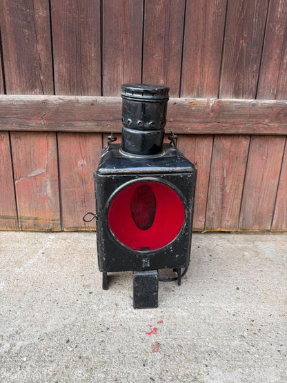 Vintage Eisenbahn-Signallaterne Lampe mit rotem Glas