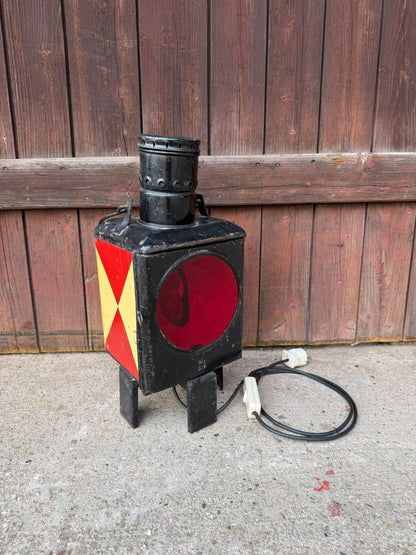 Vintage Eisenbahn-Signallaterne Lampe mit rotem Glas
