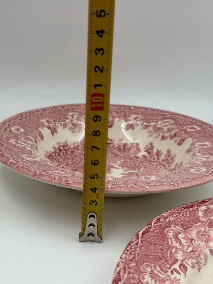 Set von 12 Vintage Geschirr Teller Englisches Ironstone Rot Pastoral