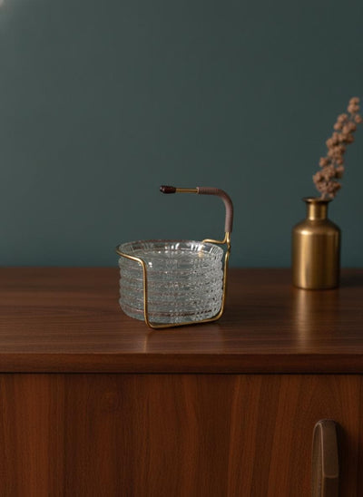 Vintage Coaster Set Crystal Glass with Brass Holder