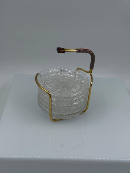 Vintage Untersetzer-Set Kristallglas mit Messinghalter